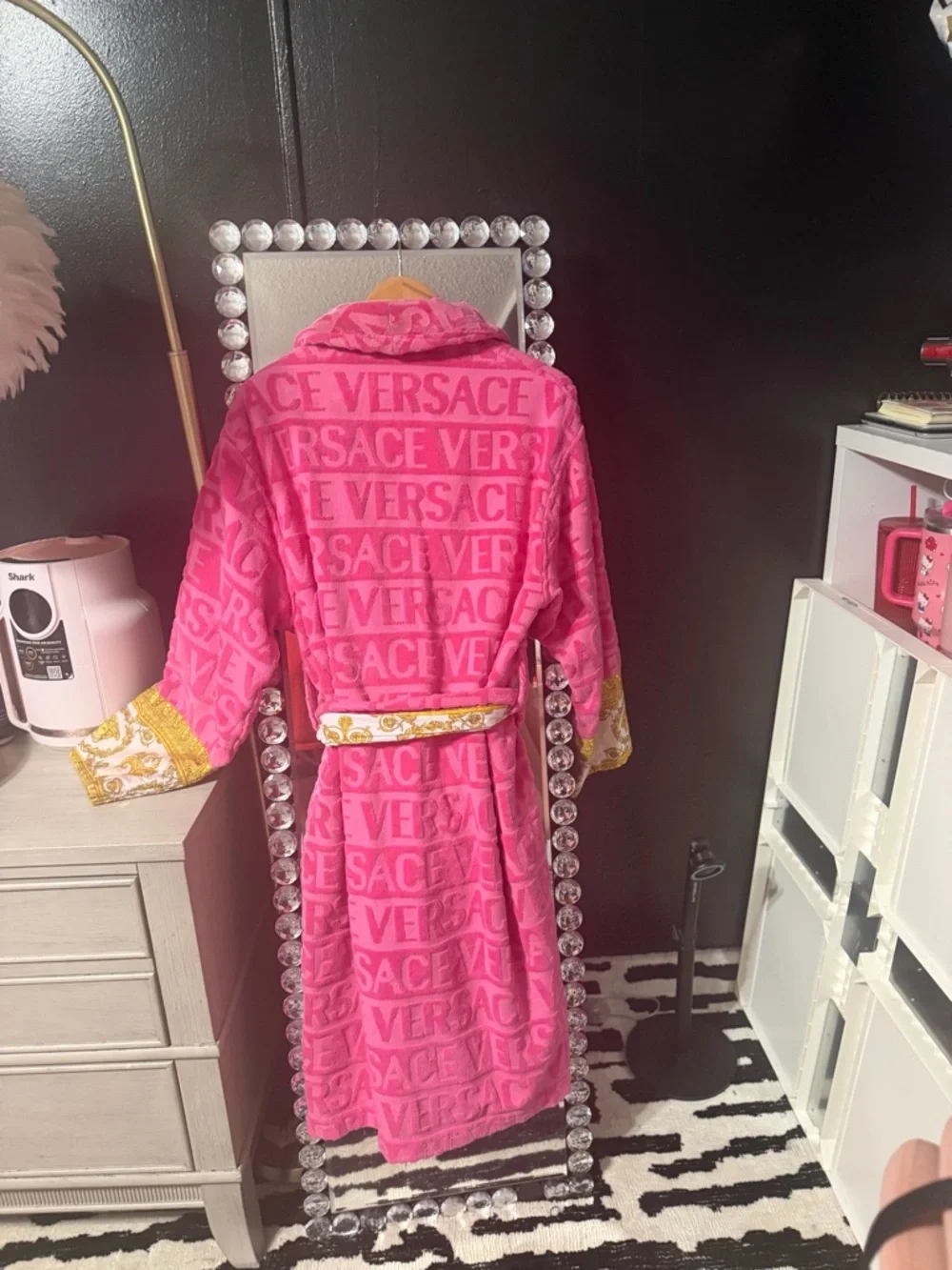 Versace Pink Logo Bathrobe with Gold Baroque Accents